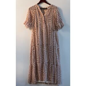 NWOT Signify Long Flowy MIDI Dress Brown Checkered Plaid Size Medium